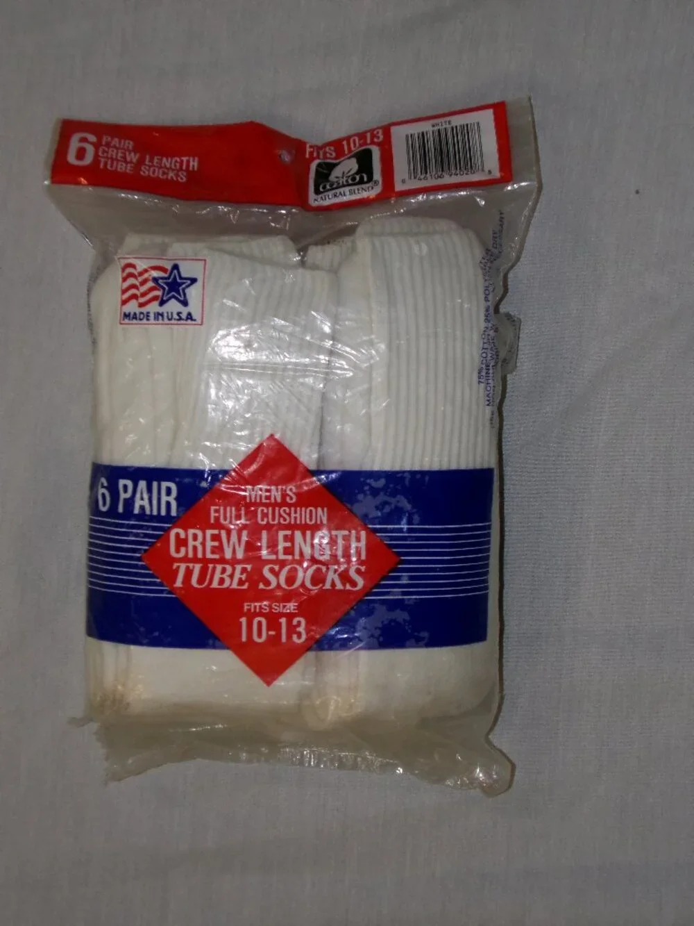 NOS Vtg Stockyard 80s White Crew Length Tube Socks 6 Pack Men's 10-13 USA *READ